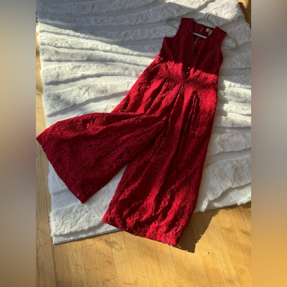 Anthropologie Moulinette Soeurs Jaeda Red Lace Wide-Leg Jumpsuit Size 6 - Picture 3 of 6
